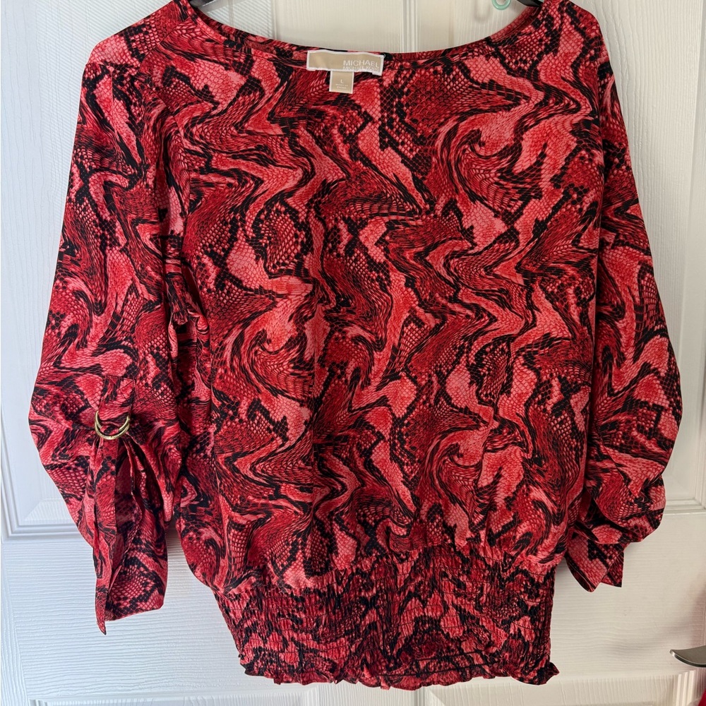 Michael Kors Red and Black Snakeskin Blouse
